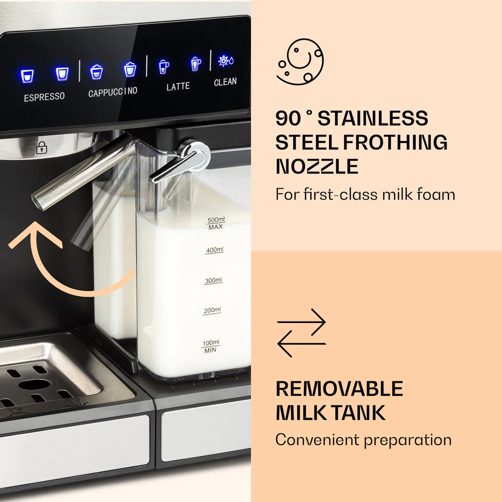 Arabica Comfort Espressomaschine 1350W 20 Bar 1,8l Touch-Bedienfeld Edelstahl – Bild 3