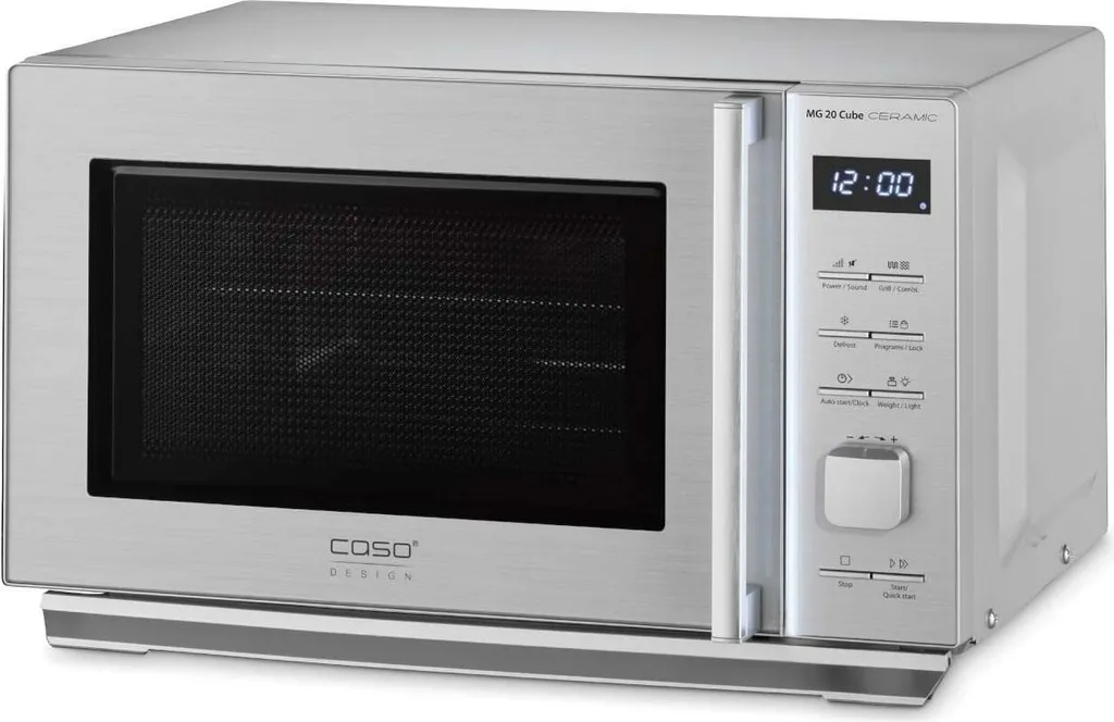 Caso MG 20 Cube Ceramic Design Mikrowelle Grill 800-1000W LED-Display Silber – Bild 2