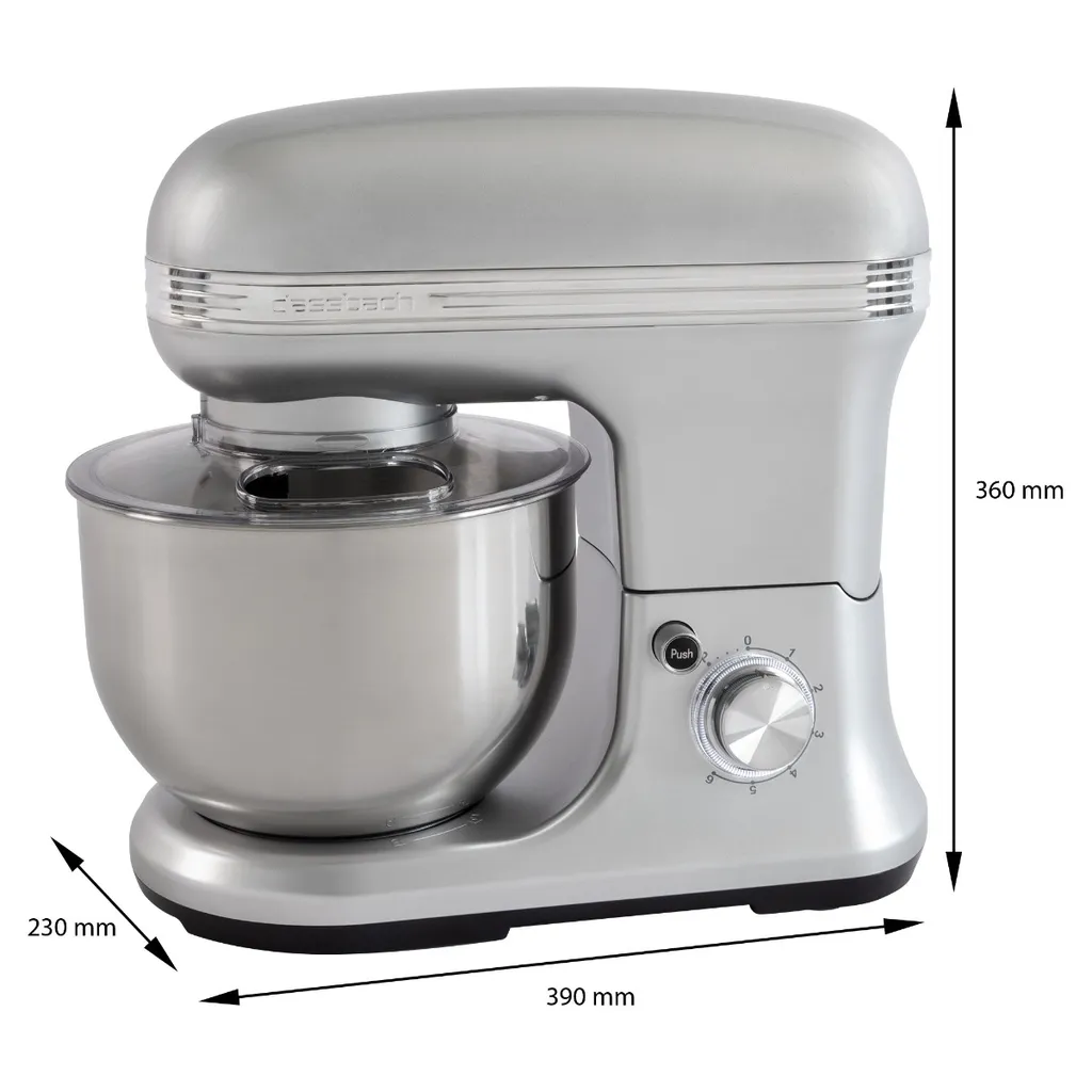 Classbach® Küchenmaschine Knetmaschine Set Mit Küchenwaage Digital, 1200 Watt Motor Mit 6 Geschwindigkeiten, Leise Rührmaschine 5 Liter Schüssel Inkl. 3 Aufsätze Und Spritzschutz, C-KM 4004 W – Bild 6