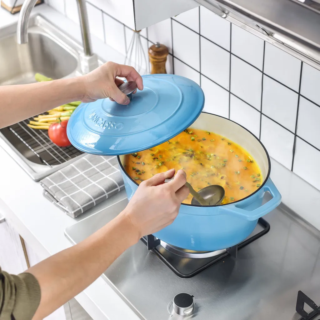 Vancasso Gusseisen Topf, Bräter Mit Deckel, Bratpfanne 6L Ø 30cm Emaillie Schmortopf, 13cm Niedrige Höhe Kasserolle Für Alle Herdarten Und Induktion – Bild 5