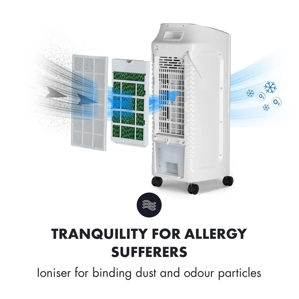 OneConcept Coolster 4-in-1 Klimagerät - Luftkühler, Ventilator, Ionisator Und Luftbefeuchter , 320 M³/h Luftstrom , Zuschaltbarer Oszillation , Abschalt-Timer Bis 9 H , Touch-Bedienung , Weiß – Bild 5