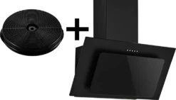 MS Dunstabzugshaube Schräghaube Kopf-frei Glas 60 Cm Schwarz LED + Umluftfilter