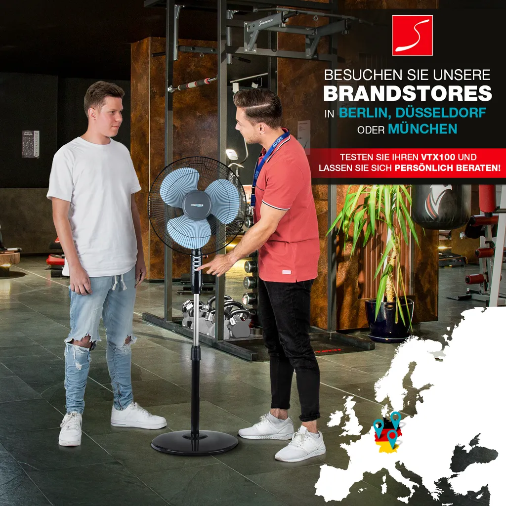 RelaxxNow Super Leiser Standventilator Mit 45W Motoren Leistung, Oszillierender Ventilator Mit 3 Geschwindigkeitsstufen Und Höhenverstellbarkeit Bis 131cm, 41 DB Schlafmodus & 41cm Durchmesser, VTX100 – Bild 6