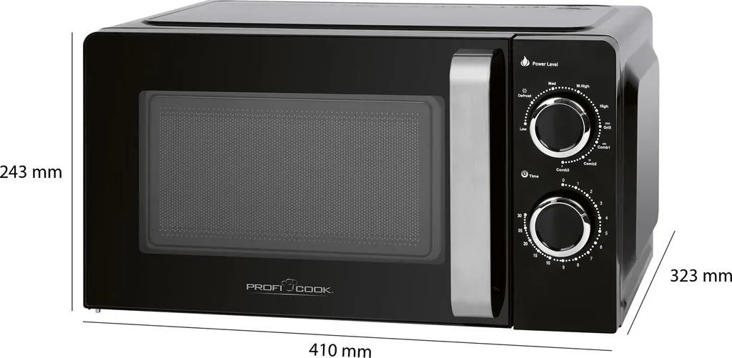 ProfiCook PC-MWG 1208 Mikrowelle Mit Grill, 17 Liter Garraum, 900 Watt Grill / 700 Watt Mikrowelle, 6 Mikrowellen-Leistungsstufen, 30 Minuten-Timer Mit Endsignal, Schwarz – Bild 6