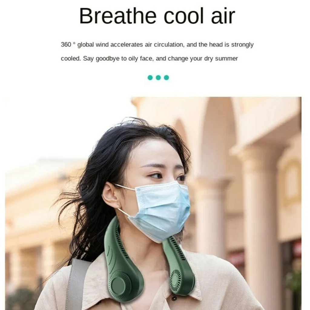 Tragbarer Mini Fan Nackenbügel Klingenloser Hängender Halsventilator Lazy Neck Hanging Cooler USB Wiederaufladbar USB, Grün – Bild 5