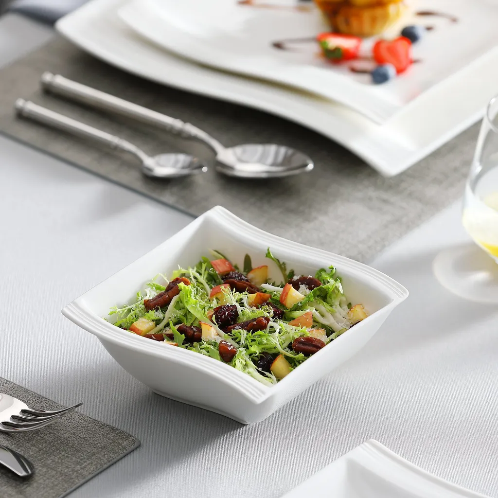 MALACASA, Serie Flora, 26 Tlg. Cremeweiß Porzellan Geschirrset Kombiservice Tafelservice Mit 6 Schalen, 6 Dessertteller, 6 Suppenteller, 6 Speiseteller Und 2 Rechteckigen Platten – Bild 6