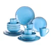 Vancasso Serie Navia Oceano, 16 Teilig Essservice Set Aus Steingut, Tafeiservice Für 4 Personen, Wasserblau, Vintage Aussehen, Natur Design