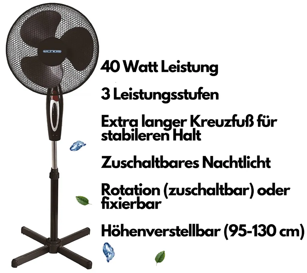 Echos Standventilator | Oszilierender Ventilator | Windmaschine | 40 Watt | 41 Cm Ø – Bild 6