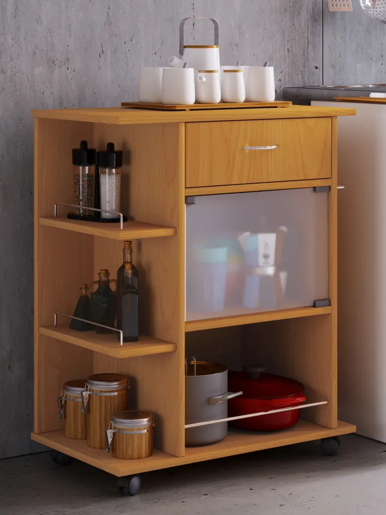 VCM Holz Küchenwagen Servierwagen Rollwagen Ablage Rollbar Rollen Schublade Pocis Buche – Bild 2