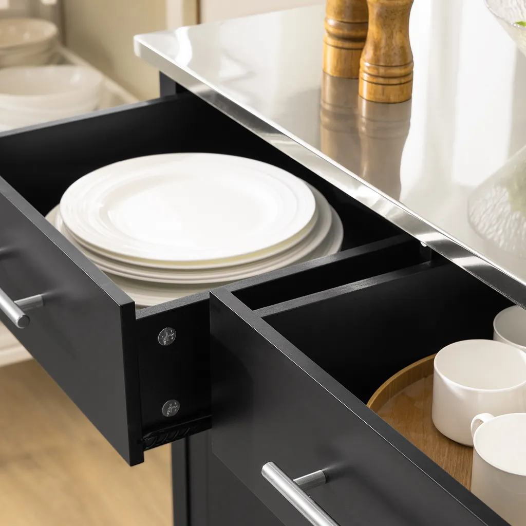 SoBuy FKW108-SCH Design Küchenwagen Mit Edelstahlplatte Kücheninsel Küchenschrank Rollwagen Sideboard Servierwagen Schwarz BHT Ca.: 107x94x46cm – Bild 8