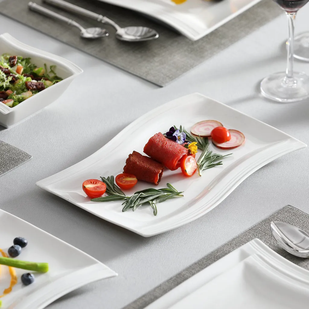 MALACASA, Serie Flora, 26 Tlg. Cremeweiß Porzellan Geschirrset Kombiservice Tafelservice Mit 6 Schalen, 6 Dessertteller, 6 Suppenteller, 6 Speiseteller Und 2 Rechteckigen Platten – Bild 5