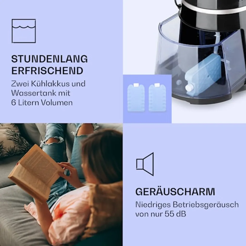 Klarstein Skyscaper Ice Smart Klimaanlage 4-in-1: Luftkühler, Ventilator, Luftbefeuchter & Ionisation - WiFi - 6 L Wassertank - Oszillation - 30 W - 210 M³/h - Timer - Klimagerät Ohne Abluftschlauch - Mobiles Klimagerät – Bild 8