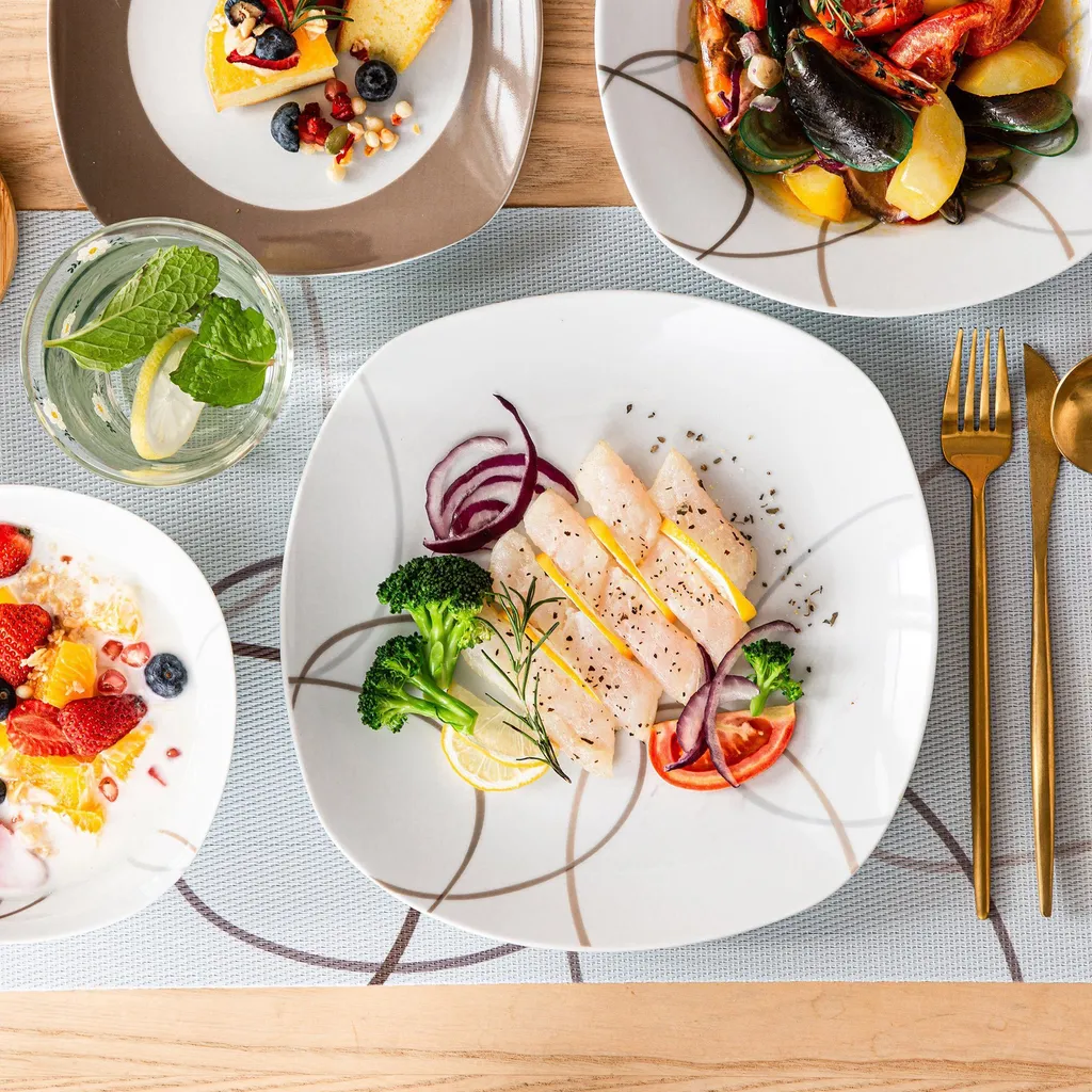 VEWEET Tafelservice 'Nikita' Aus Porzellan, 24 Teilig Geschirrset Beinhatlet Müslischalen, Dessertteller, Speiseteller Und Suppenteller, Geschirrservice Für 6 Personen – Bild 5