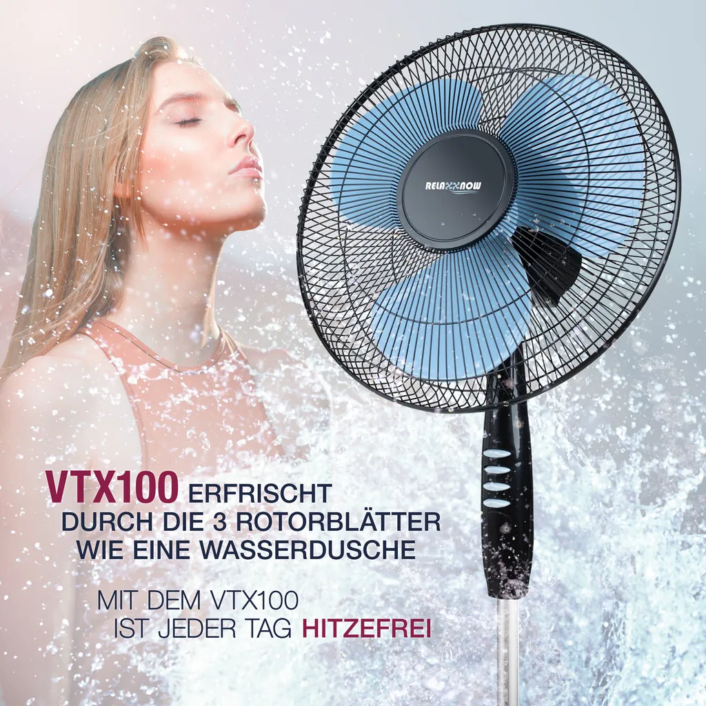 RelaxxNow Super Leiser Standventilator Mit 45W Motoren Leistung, Oszillierender Ventilator Mit 3 Geschwindigkeitsstufen Und Höhenverstellbarkeit Bis 131cm, 41 DB Schlafmodus & 41cm Durchmesser, VTX100 – Bild 9