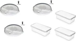 MIKROWELLENTELLER Mit Haube 3-Speisefächern Teller Für Mikrowellen Ø23cm Deckel 3er Set AKTION * + 3 Behälter 1150ml Nano, Menüteller , Einfrieren, Auftauen