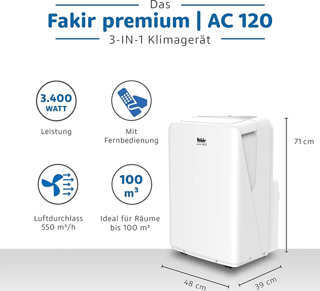 Fakir AC120 Klimagerät, Max. Raumgröße: 100 M³, 12.000 BTU/h – Bild 6