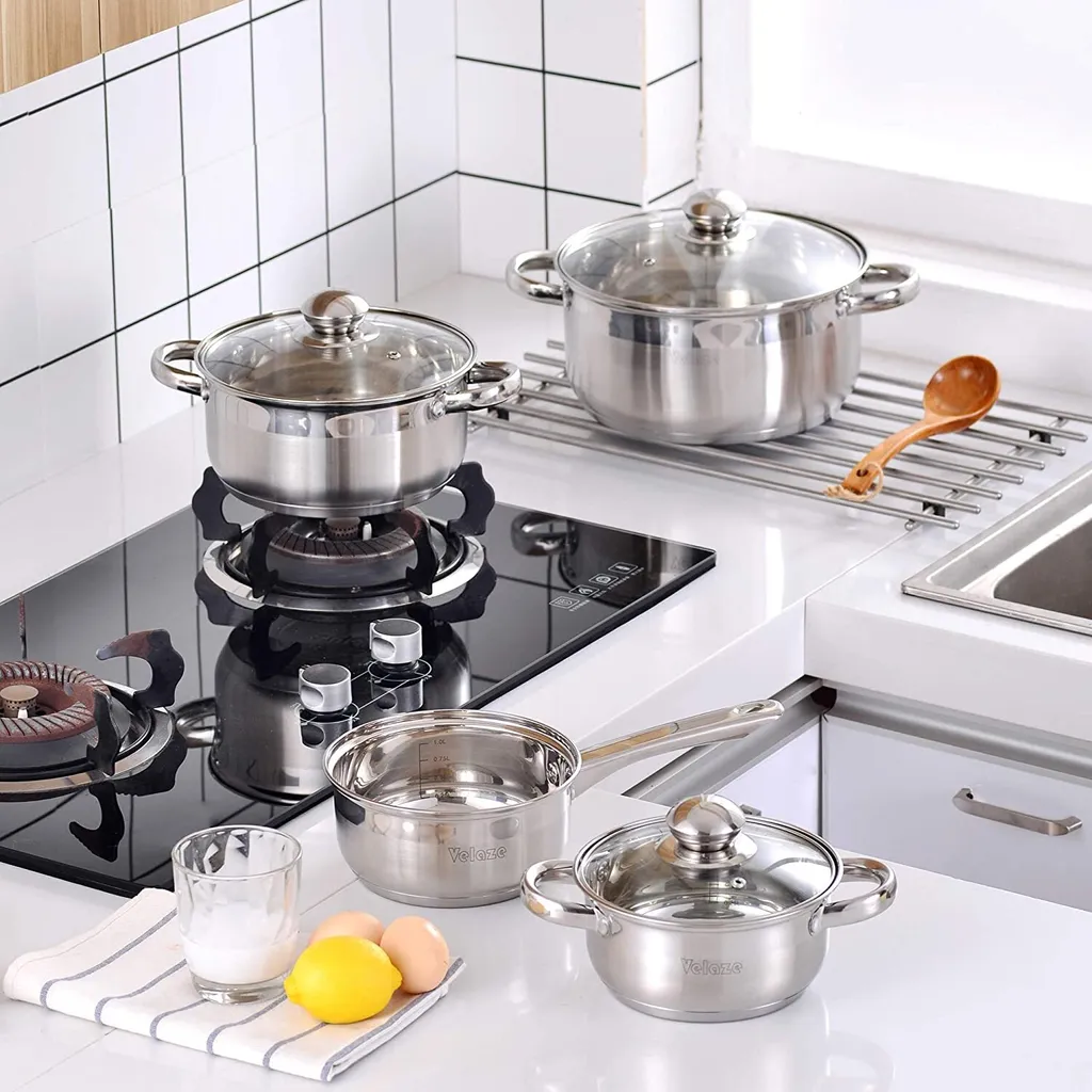 Velaze Töpfe Set, 7-teilig Kochtopf Set Aus Edelstahl, Topf Set Mit Glasdeckeln, PFOA Frei, Klassisches Design, Topfset Induktion Für Alle Herdarten Und Für Verschiedene Kochbedürfnisse – Bild 6