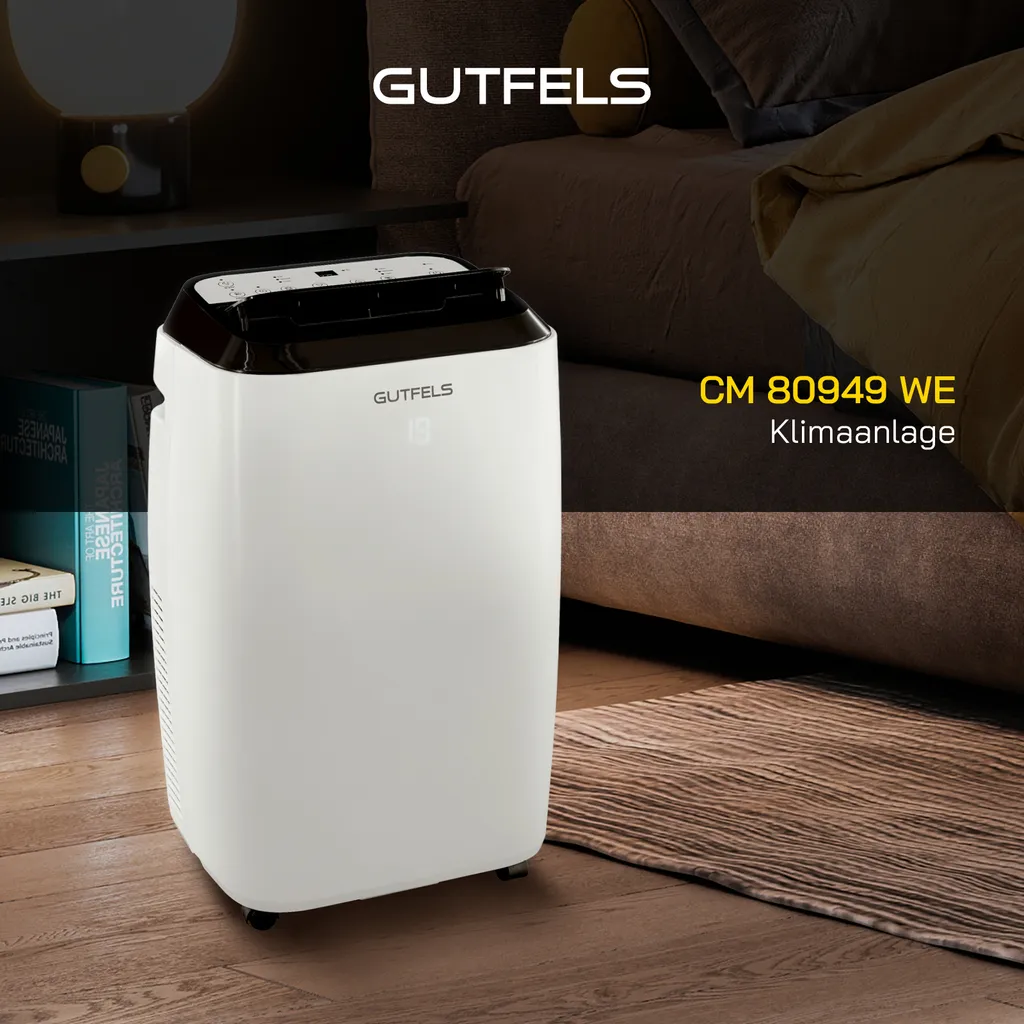 GUTFELS Klimagerät CM 61249 We | Mobiles Klimagerät | 12000 BTU / 3,5 KW Kühlleistung | 1050 W Leistung | Weiß – Bild 2