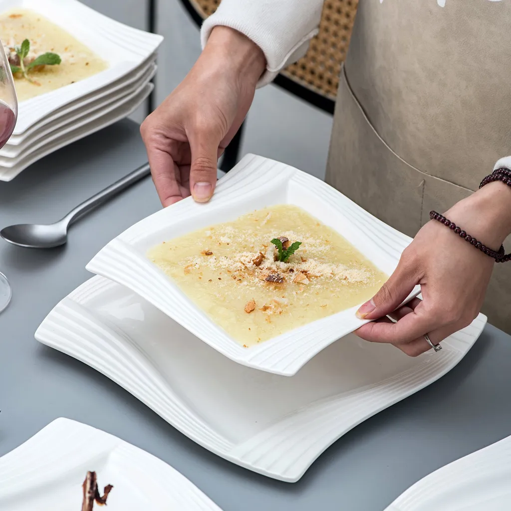 MALACASA, Serie Amparo, Porzellan Tafelservice 24 Tlg. Kombiservice 12 Speiseteller Und 12 Suppenteller Für 12 Personen – Bild 3