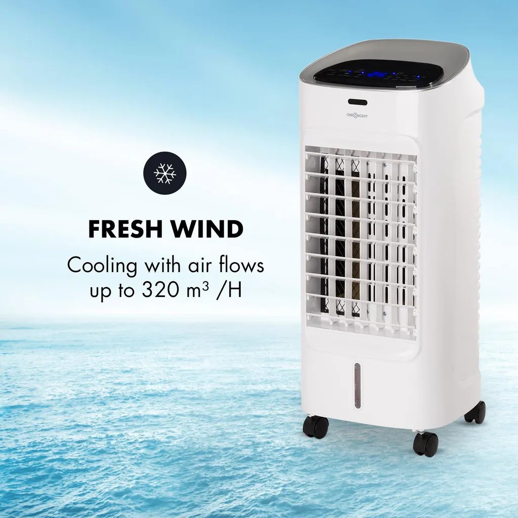 OneConcept Coolster 4-in-1 Klimagerät - Luftkühler, Ventilator, Ionisator Und Luftbefeuchter , 320 M³/h Luftstrom , Zuschaltbarer Oszillation , Abschalt-Timer Bis 9 H , Touch-Bedienung , Weiß – Bild 2