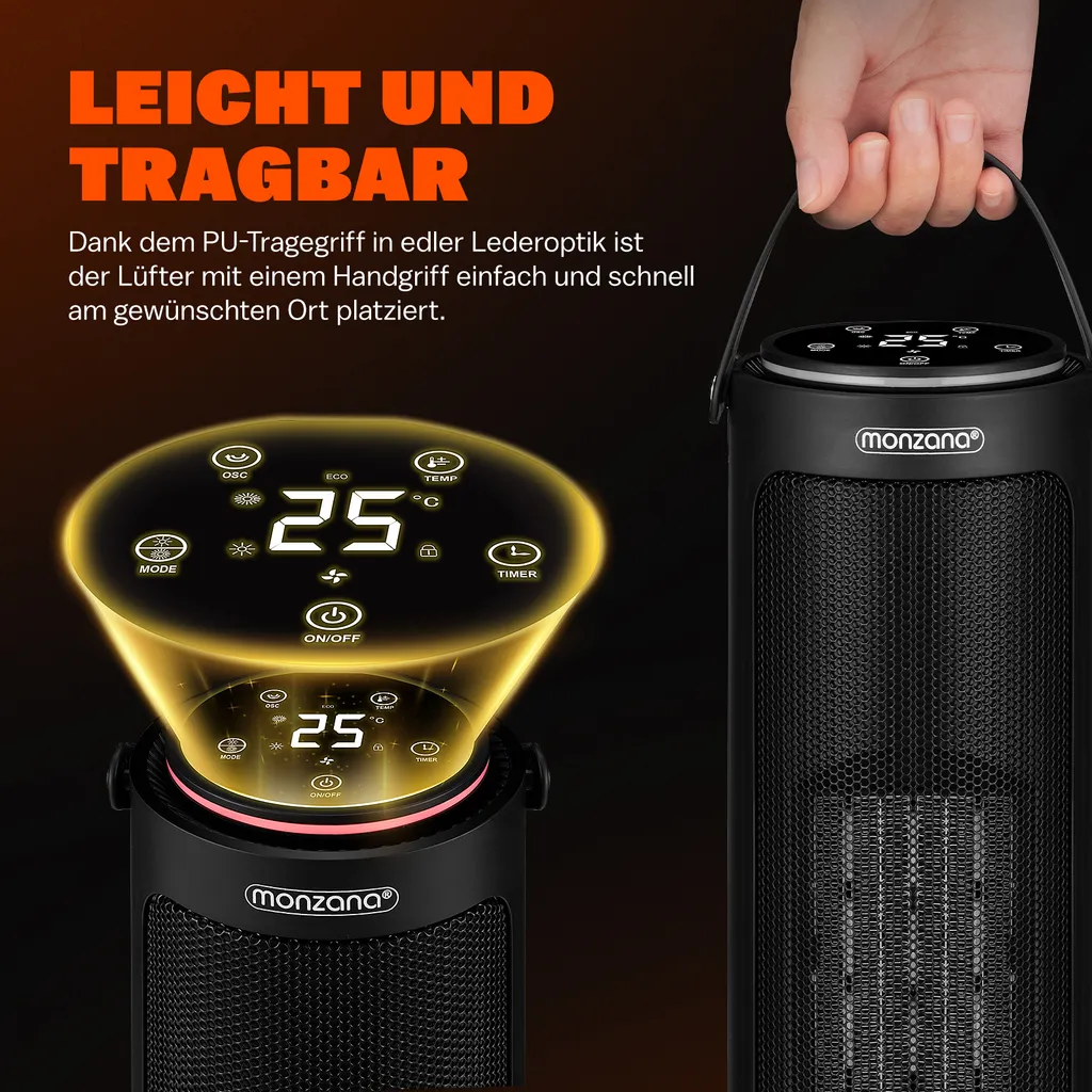 Monzana Keramik Heizlüfter 2000W 4 Betriebsmodi 15-35°C Energiesparend 70° Oszillation Timer Leise Fernbedienung Elektroheizung Heizstrahler, Farbe:schwarz – Bild 4