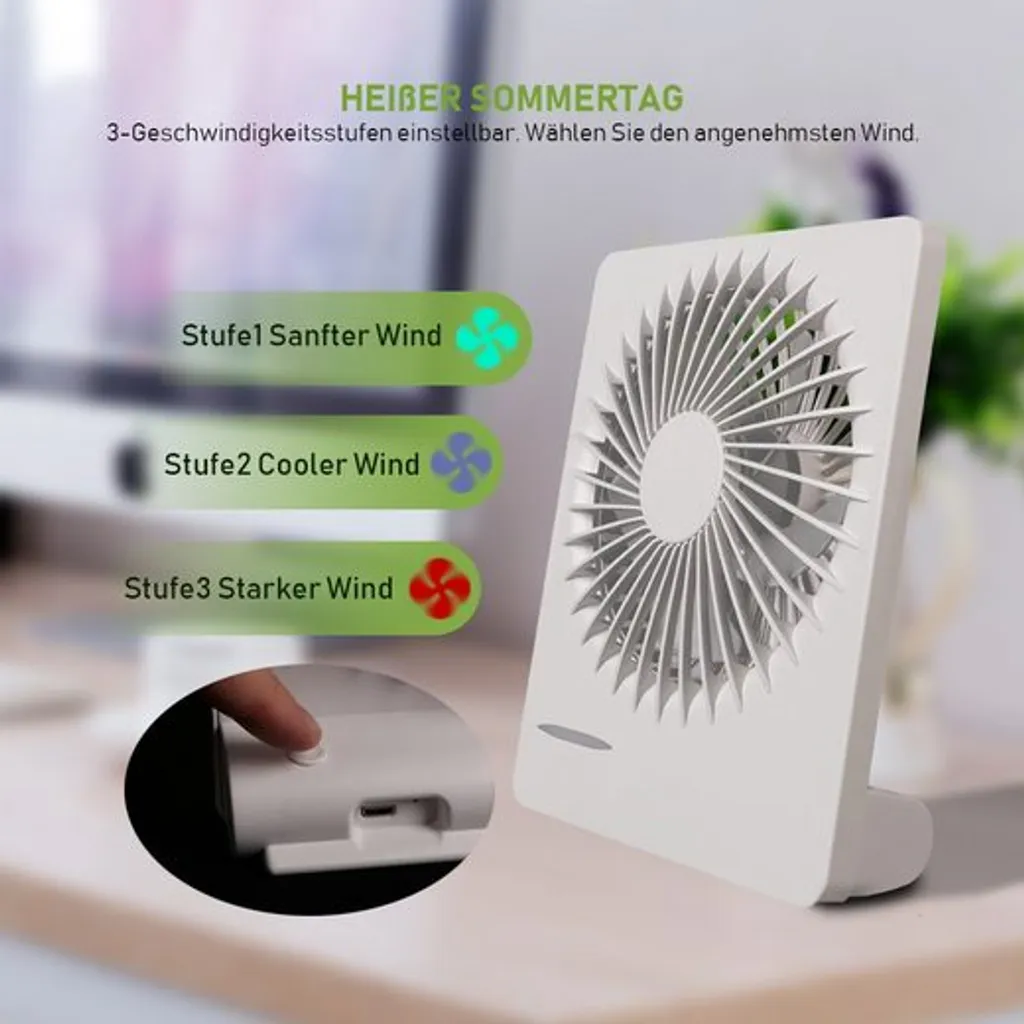 BIGTREE Tischventilator Leiser USB Tischventilator Wiederaufladbarer Ventilator – Bild 3