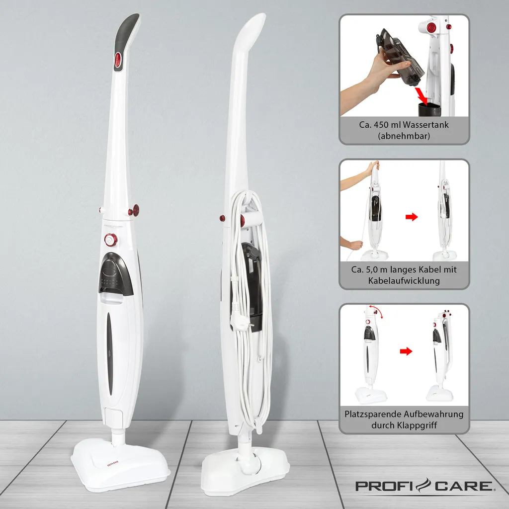 ProfiCare Dampfmop PC-DR 3093 Anthrazit-weiss / 1.500 Watt / Dampfreiniger Für Alle Bodenbeläge / 99 % Gegen Viren – Bild 4