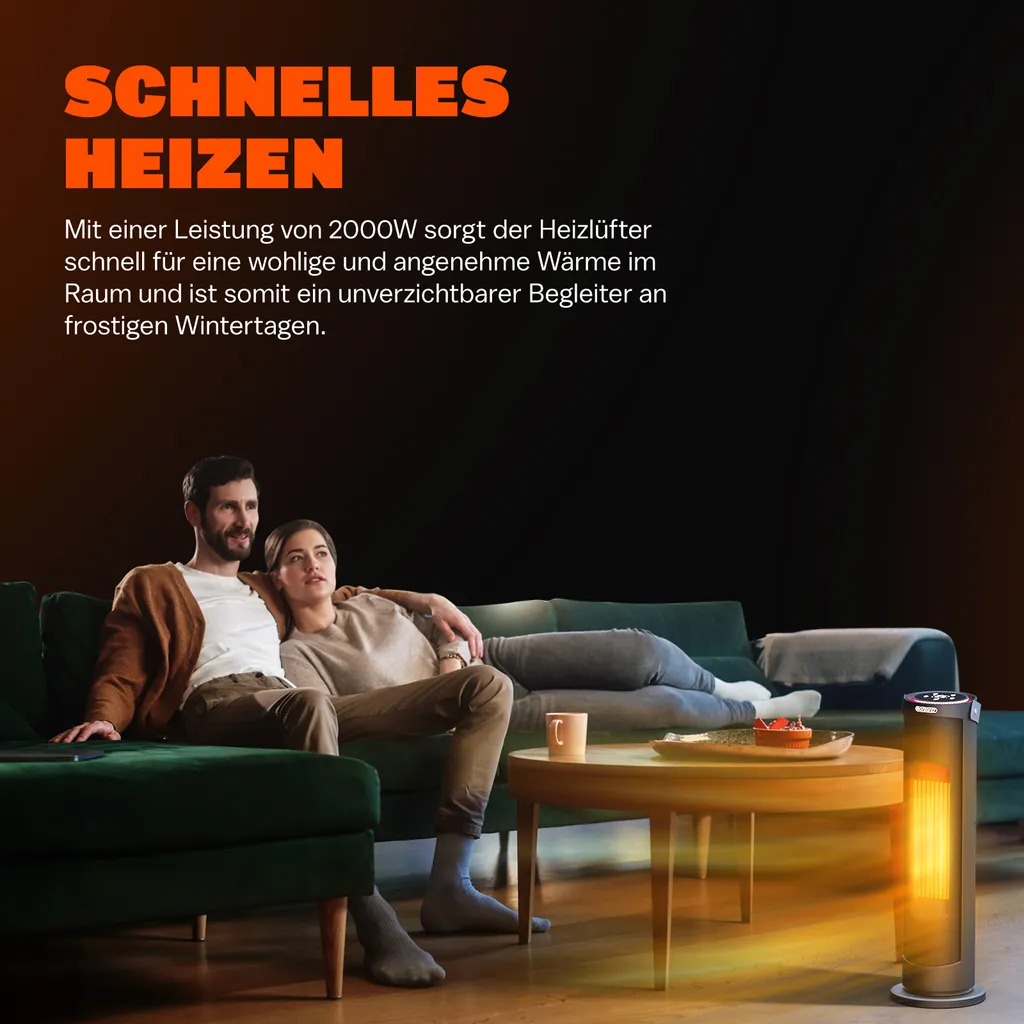 Monzana Keramik Heizlüfter 2000W 4 Betriebsmodi 15-35°C Energiesparend 70° Oszillation Timer Leise Fernbedienung Elektroheizung Heizstrahler, Farbe:schwarz – Bild 8