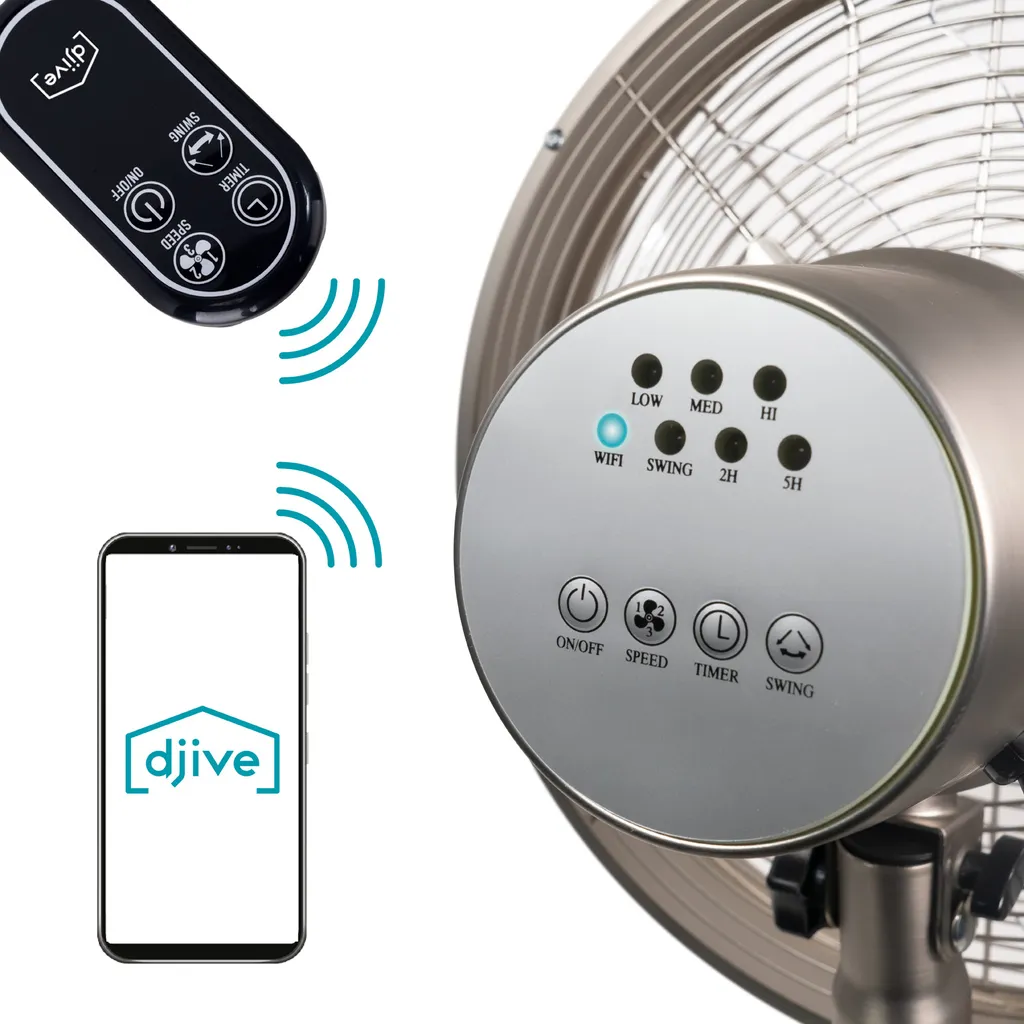 Djive Flowmate Classic 120 Cm Standventilator Mit App & Alexa Sprachsteuerung, Retro Design Bodenventilator, Smart Home Ventilator Mit Fernbedienung, Timer, 80° Oszillation, 50W, Silber – Bild 2
