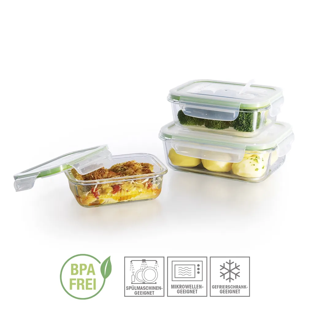 Glas Frischhaltedosen 3er Set Klick-It Gefrierdosen Lunchbox Brotdose Mikrowelle – Bild 3