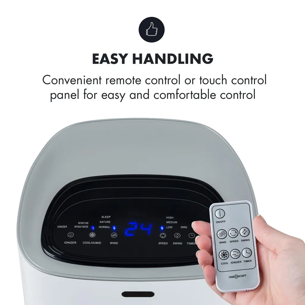 OneConcept Coolster 4-in-1 Klimagerät - Luftkühler, Ventilator, Ionisator Und Luftbefeuchter , 320 M³/h Luftstrom , Zuschaltbarer Oszillation , Abschalt-Timer Bis 9 H , Touch-Bedienung , Weiß – Bild 9