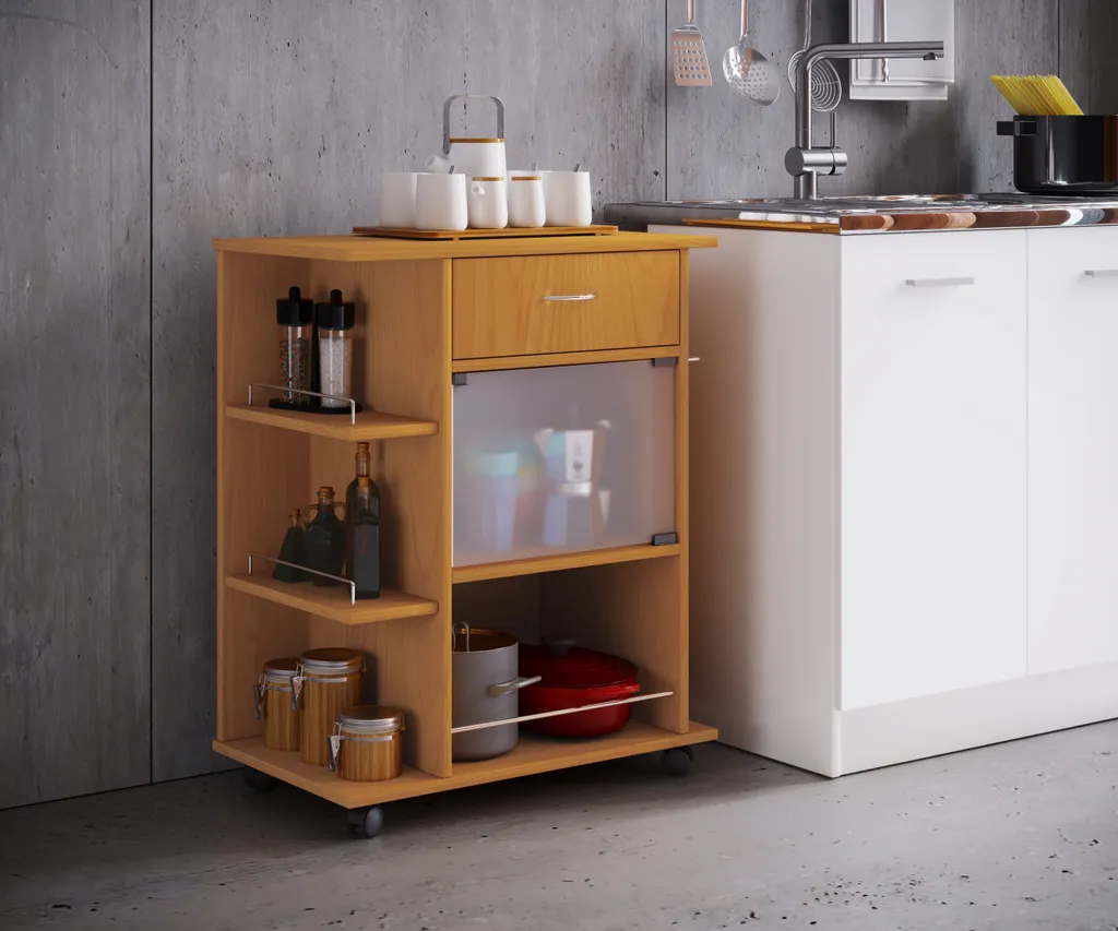 VCM Holz Küchenwagen Servierwagen Rollwagen Ablage Rollbar Rollen Schublade Pocis Buche – Bild 3