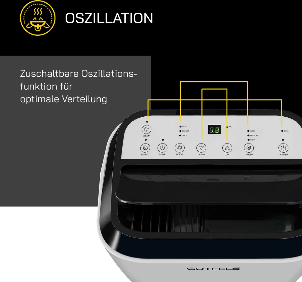 GUTFELS Klimagerät CM 61249 We | Mobiles Klimagerät | 12000 BTU / 3,5 KW Kühlleistung | 1050 W Leistung | Weiß – Bild 5
