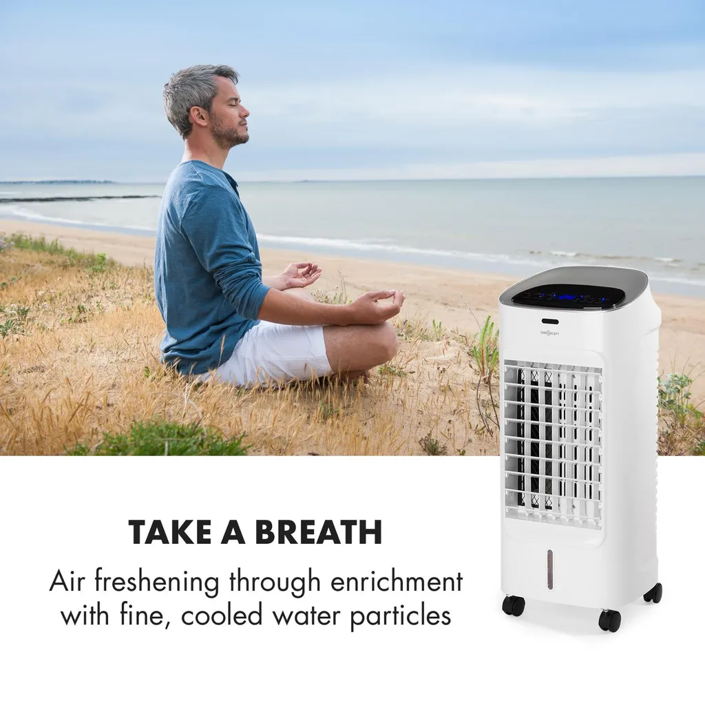 OneConcept Coolster 4-in-1 Klimagerät - Luftkühler, Ventilator, Ionisator Und Luftbefeuchter , 320 M³/h Luftstrom , Zuschaltbarer Oszillation , Abschalt-Timer Bis 9 H , Touch-Bedienung , Weiß – Bild 4
