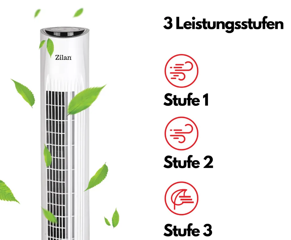 Zilan Turmventilator | 3 Stufen | 2 Modi | 7,5h Timer | Fernbedienung | Oszillierend | – Bild 6