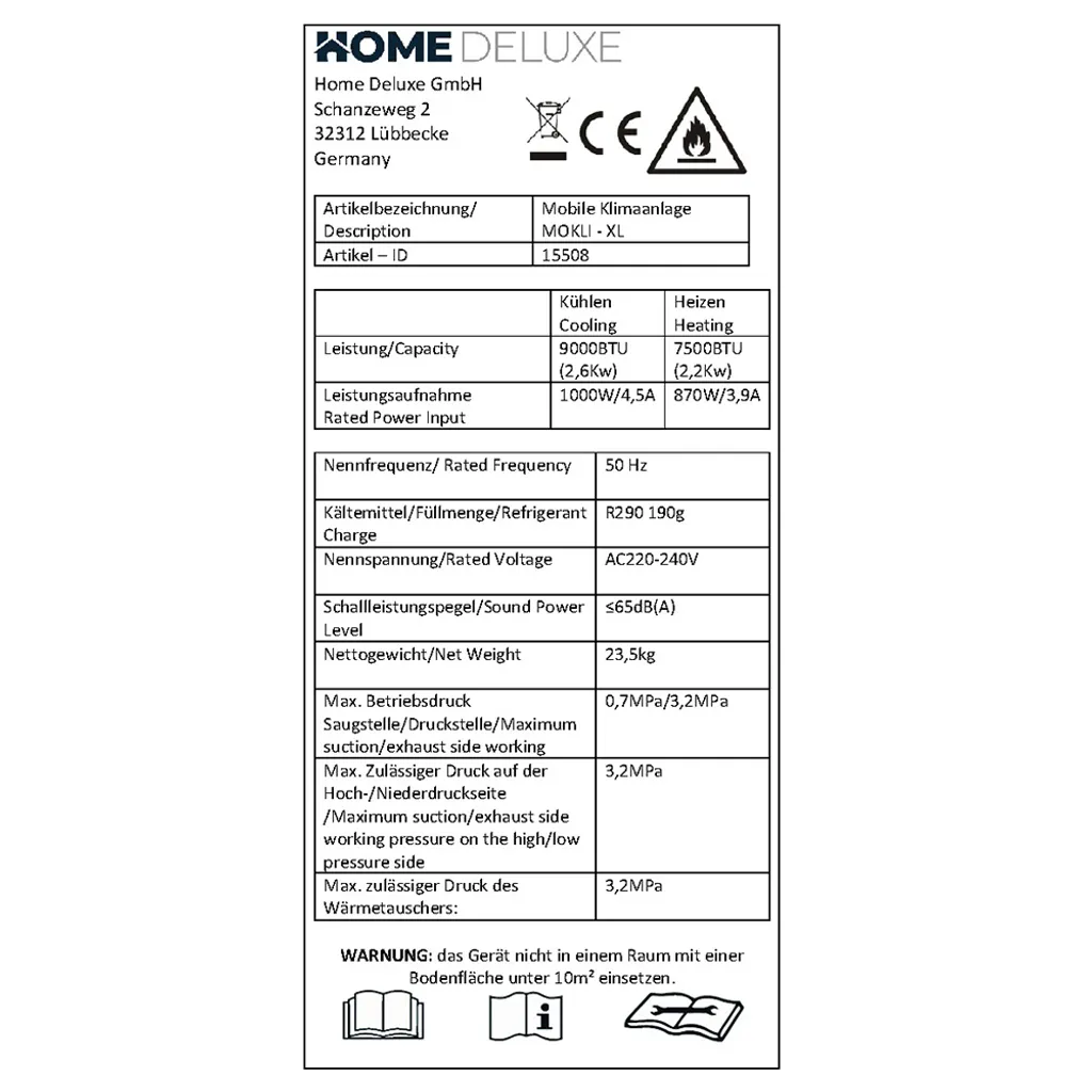 Home Deluxe 4in1 Mobile Klimaanlage Klimagerät Mit Fensterabdichtung + Timer – Bild 10