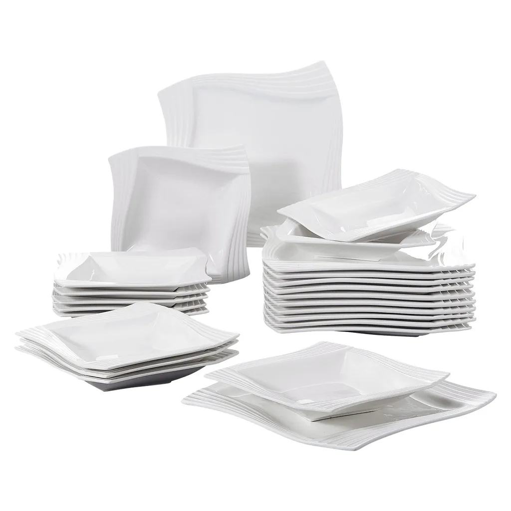 MALACASA, Serie Amparo, Porzellan Tafelservice 24 Tlg. Kombiservice 12 Speiseteller Und 12 Suppenteller Für 12 Personen