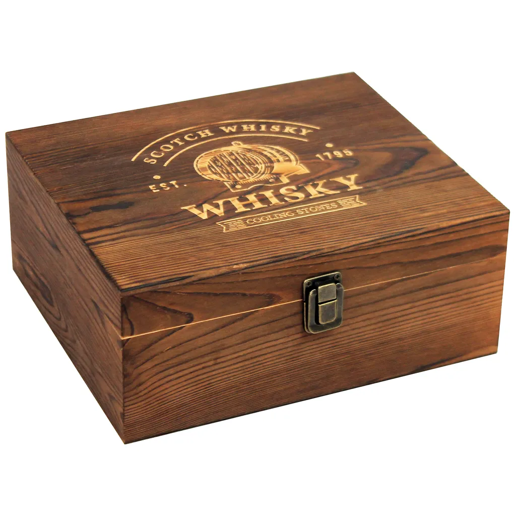 Whisky Geschenk-Set Mit 2 Gläsern, Eiswürfeln Aus Edelstahl, Zange, Samtbeutel In Einer Schönen Holzbox – Bild 4