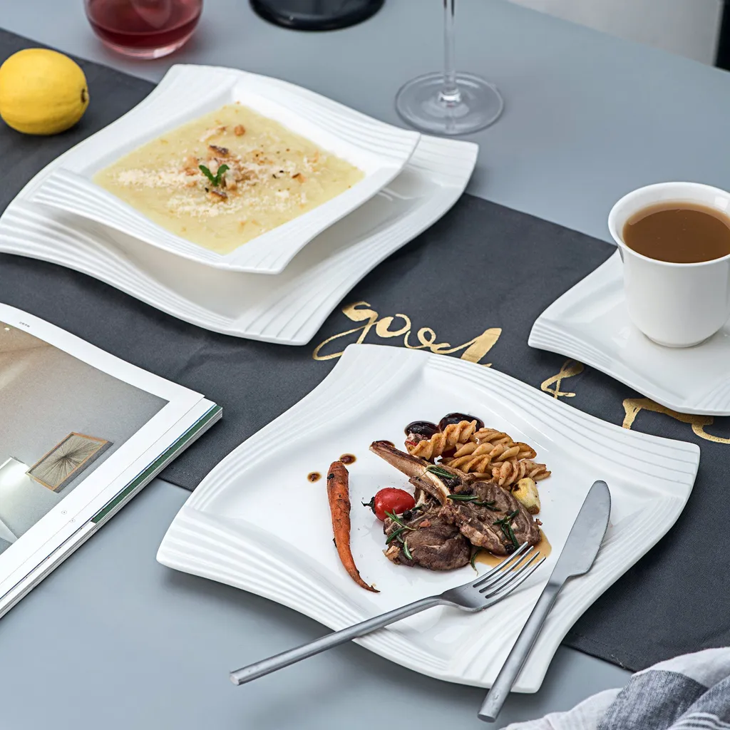 MALACASA, Serie Amparo, Porzellan Tafelservice 24 Tlg. Kombiservice 12 Speiseteller Und 12 Suppenteller Für 12 Personen – Bild 6