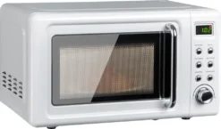 COSTWAY Mikrowelle 20L, 700 W Mikrowellenofen, Mit 8 Automatischen Programme, 5 Leistungsstufen, LED-Anzeige, Verzögerter Start, Retro, Weiß