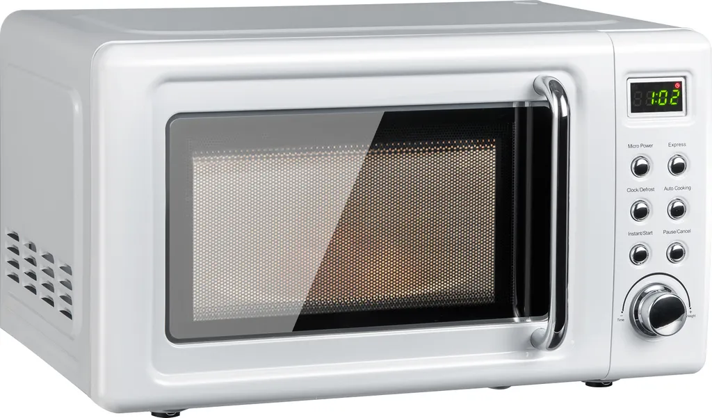 COSTWAY Mikrowelle 20L, 700 W Mikrowellenofen, Mit 8 Automatischen Programme, 5 Leistungsstufen, LED-Anzeige, Verzögerter Start, Retro, Weiß