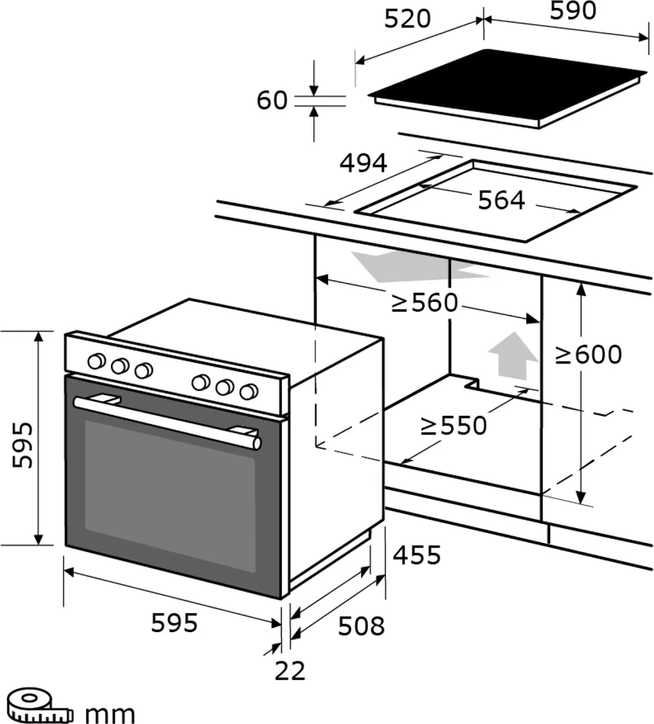 Exquisit EHE 156-2.1 UBZ-Set Einbauherd | 59 L Volumen | Glaskeramikkochfeld | Edelstahl – Bild 6
