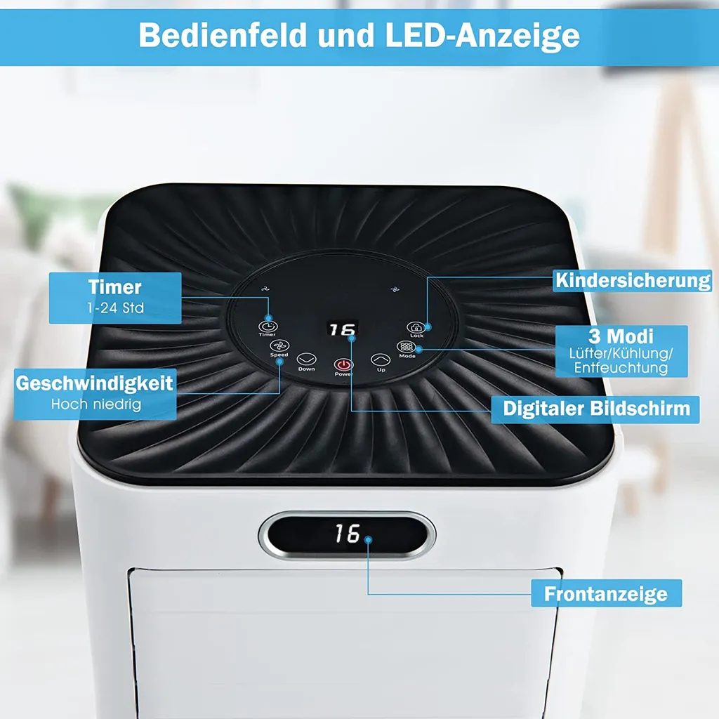 COSTWAY 4in1 Mobile Klimaanlage 9000BTU/2,6 KW Für 30㎡ Klimagerät 54dB Entfeuchter Tragbar 2 Geschwindigkeiten Inkl. 24H Timer, Fernbedienung, Schlafmodus, Abluftschlauch 16℃-32℃ Weiß – Bild 3