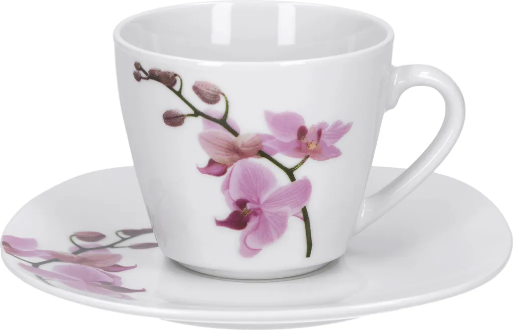 Kaffeeservice 18-tlg. Kyoto Orchidee Leicht Eckig Porzellan Für 6 Personen Weiß MitNachbildung – Bild 3