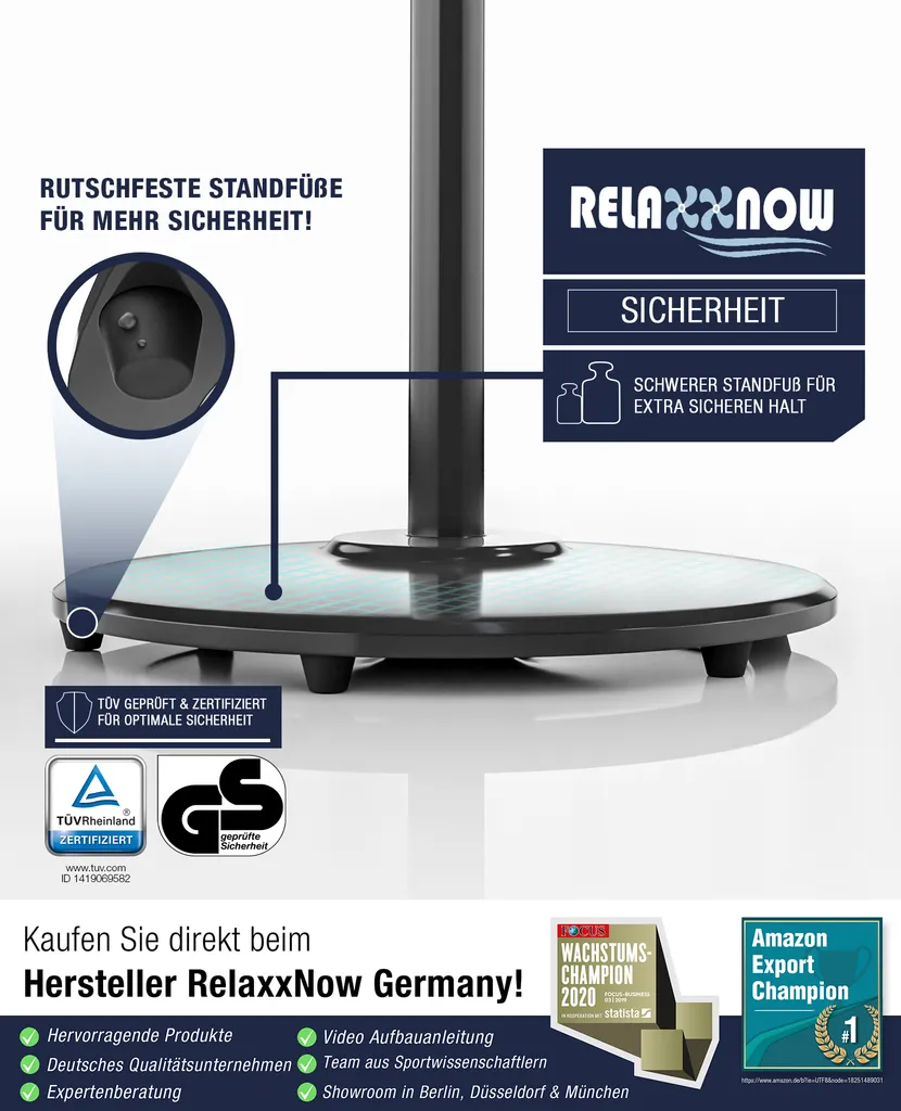 RelaxxNow Super Leiser Standventilator Mit 45W Motoren Leistung, Oszillierender Ventilator Mit 3 Geschwindigkeitsstufen Und Höhenverstellbarkeit Bis 131cm, 41 DB Schlafmodus & 41cm Durchmesser, VTX100 – Bild 4