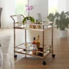 WOHNLING Design Servierwagen Dunkles Gold 2 Ebenen Mit Bremsen | Beistelltisch Auf Rollen | Speisewagen Mit Glasplatte | Küchenwagen | Teewagen
