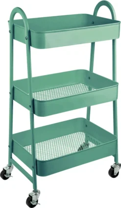 ONVAYA® Servierwagen Silvio | Beistellwagen | Mint | 30,5 X 45 X 77 Cm | 3 Fächer | Multifunktionswagen | Transportwagen | Allzweckwagen | Küchentrolley | Nischenregal