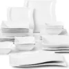 MALACASA, Serie Flora, 26 Tlg. Cremeweiß Porzellan Geschirrset Kombiservice Tafelservice Mit 6 Schalen, 6 Dessertteller, 6 Suppenteller, 6 Speiseteller Und 2 Rechteckigen Platten