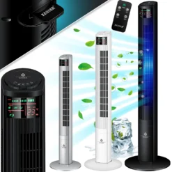 KESSER® Turmventilator Mit Fernbedienung | 120 Cm | Oszilation | 55W | LED-Display | Ventilator Mit 3 Geschwindigkeitsstufen + Timer Bis 12 Stunden + 3 Betriebsmodi + 90° Oszillierend Towerventilator, Farbe:Schwarz
