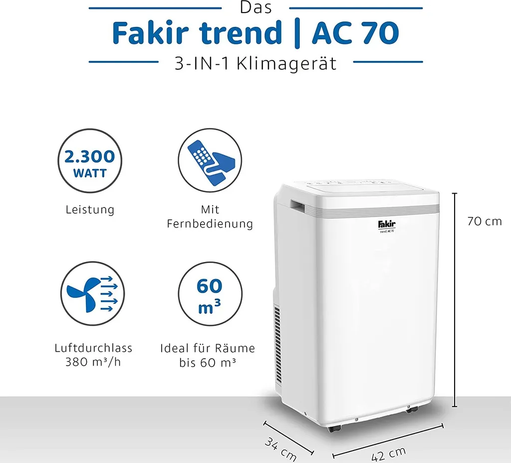 Fakir AC70 Klimagerät, Max. Raumgröße: 60 M³, 7.000 BTU/h – Bild 9